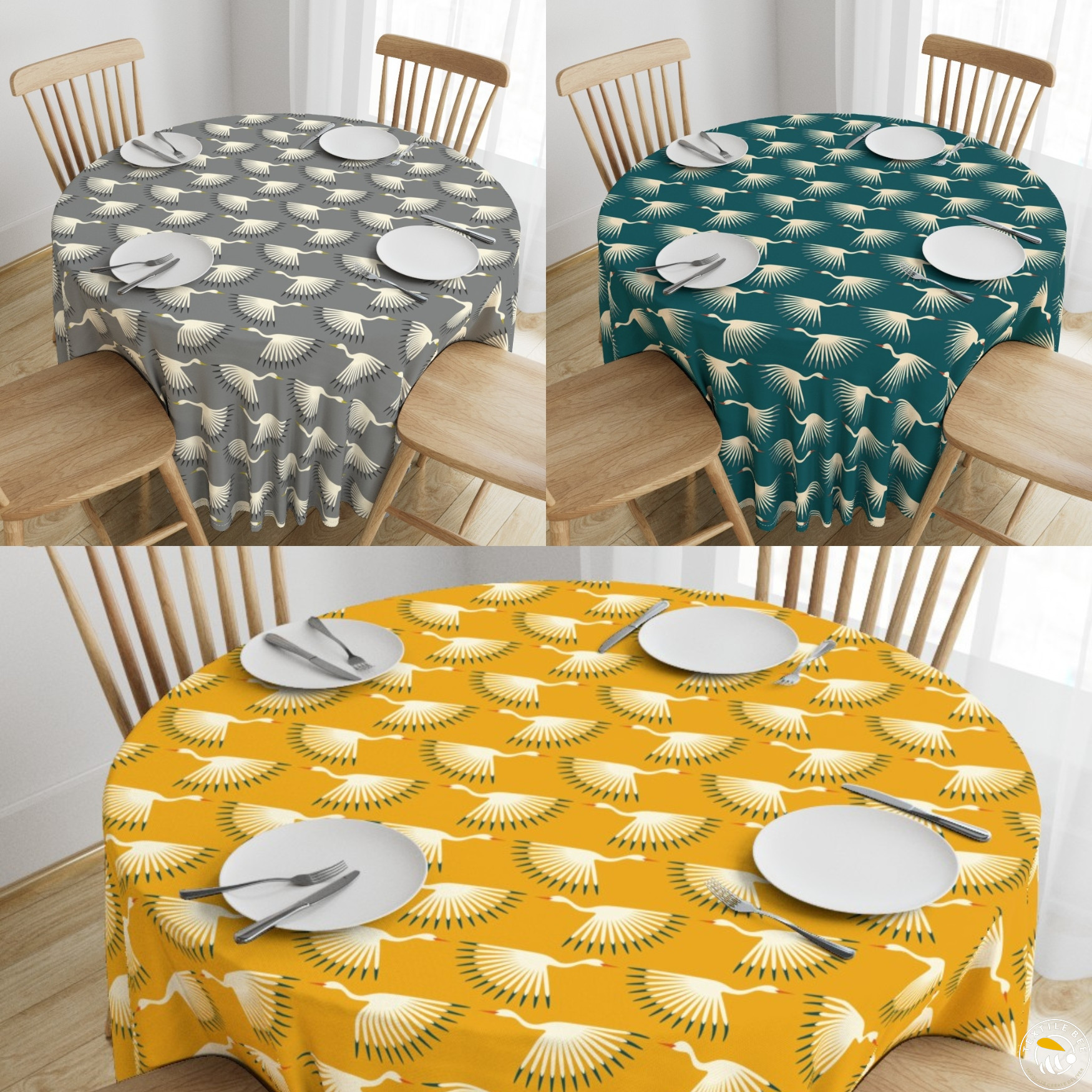 ART DECO CRANES PRINTED ROUNDERS