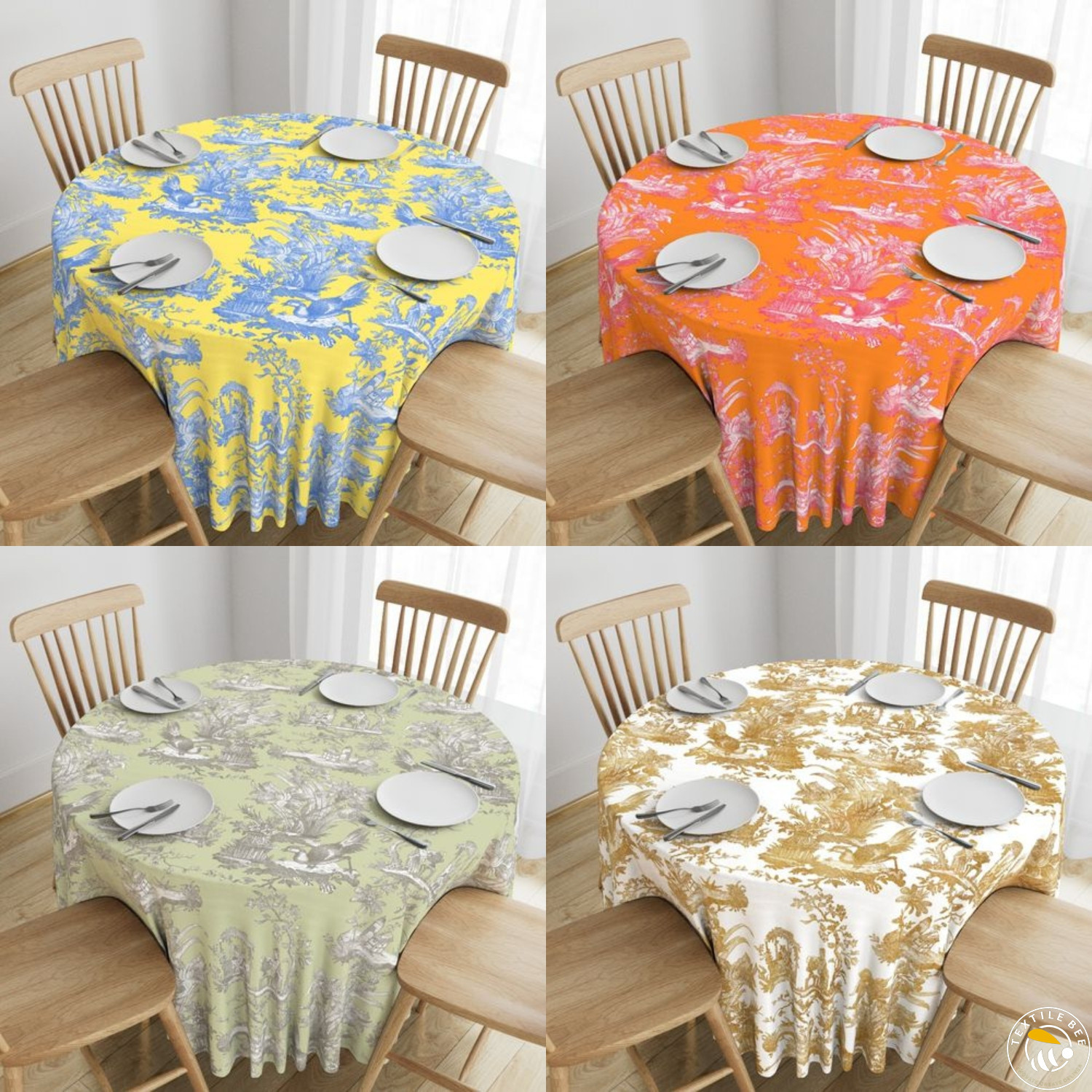 CHINOISERIE TOILE GILT PRINTED ROUNDERS