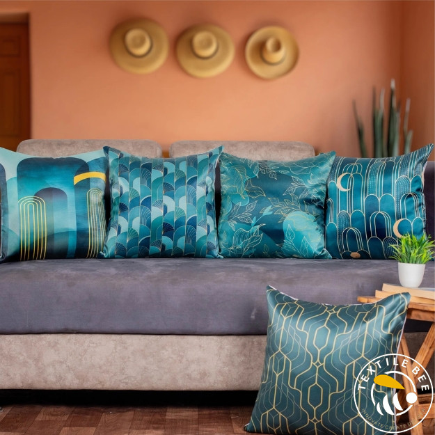 TURQUOISE BLUE PRINTED CUSHION COVERS