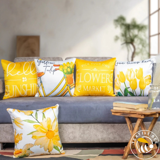 GOLDEN YELLOW PRINTED CUSHION COVERS