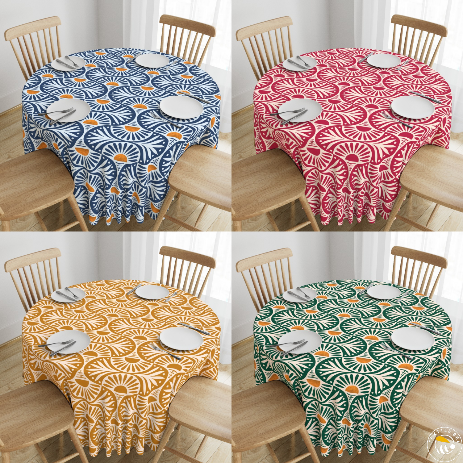ART DECO SUNSET AND LEAVES PRINTED ROUNDERS