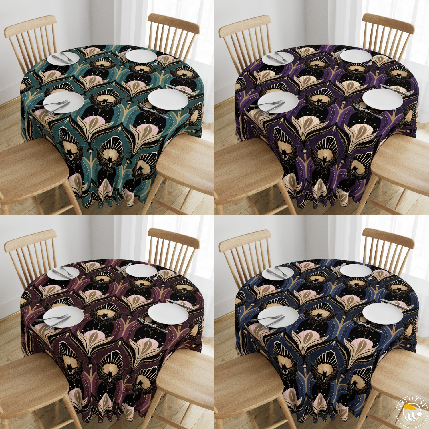 ART DECO BATS AND FLOWERS PRINTED ROUNDERS