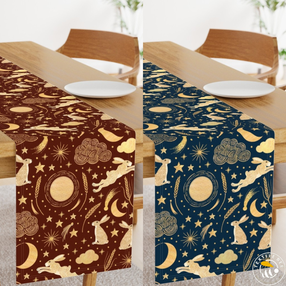 HARVEST MOON HARES STROKE PRINTED TABLE RUNNERS
