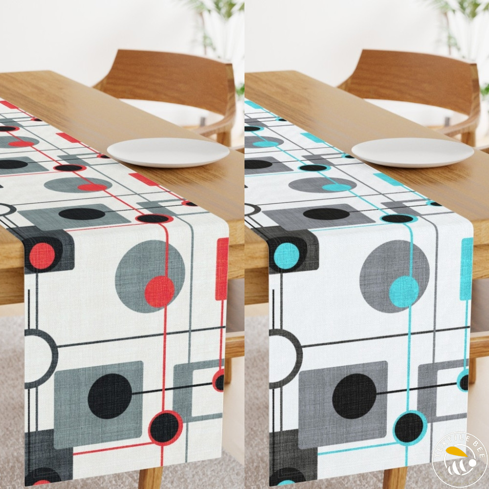 ORBS AND SQUARES PRINTED TABLE RUNNERS